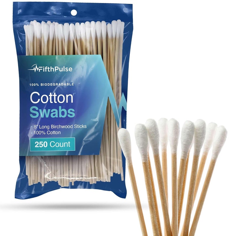 FifthPulse 50 Biodegradable Long Cotton Swabs - 8 Inch Long Swabs for Ears - Made From Birchwood and 100% Cotton - Lint Free - Image 1